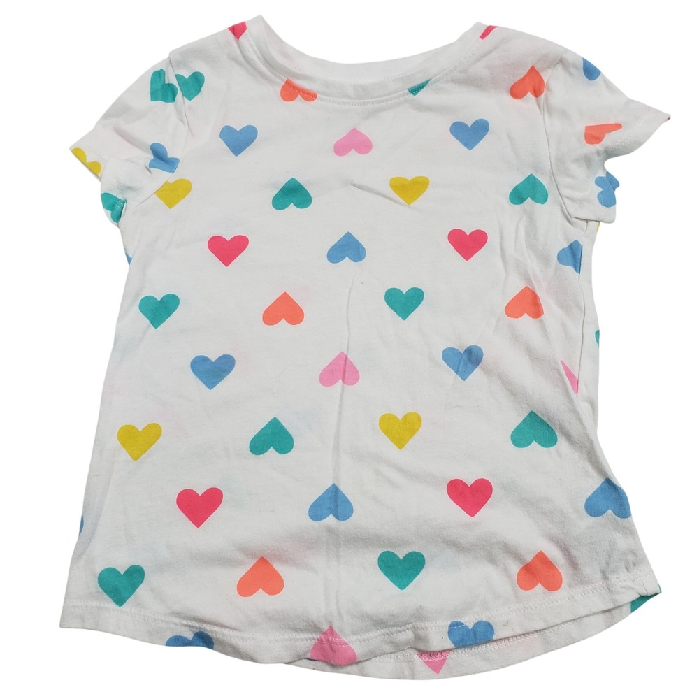 Old Navy Girls Heart Print T-Shirt 5T‎ White Multi-Color